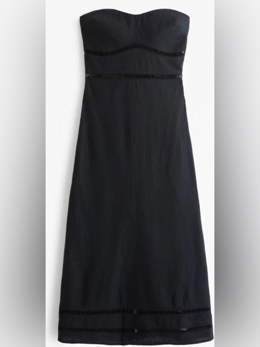 NWT Abercrombie Strapless Black Linen-blend Midi Dress - Small Tall - Picture 3 of 12